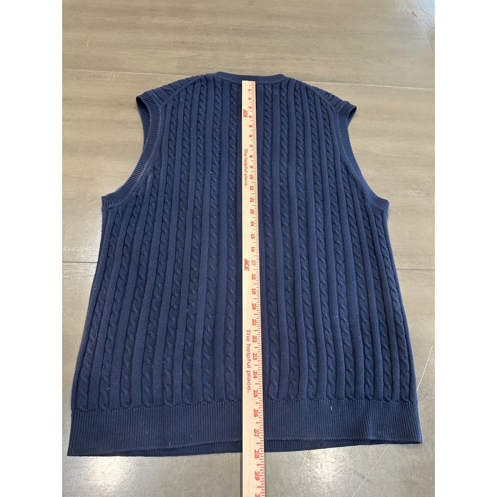 Brooks Brothers Golf Mens XL Navy Blue Cable Knit Cotton V-Neck Sweater Vest - Picture 6 of 6